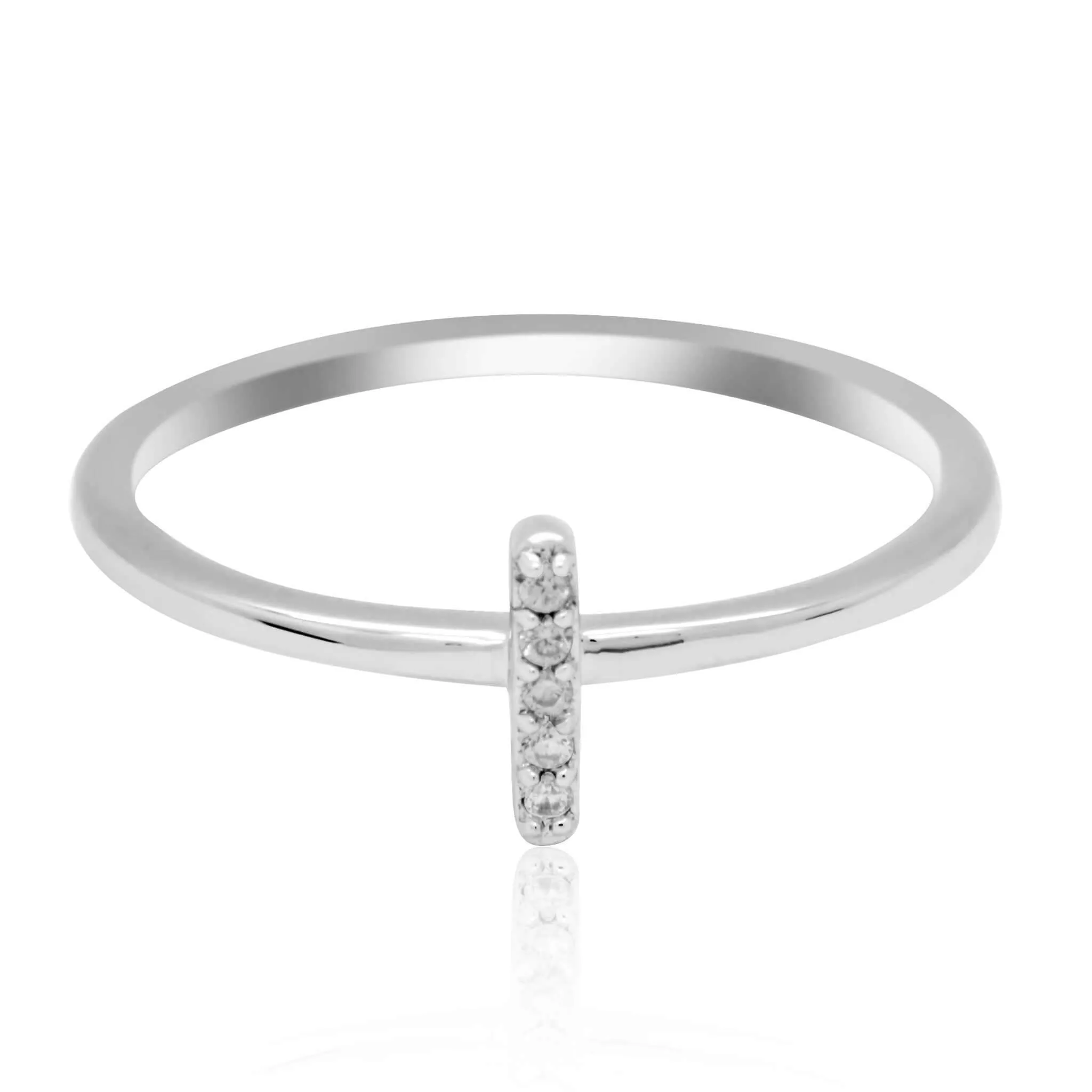 JewelMore Sterling Silver Diamond Accent stackable Initial Ring (petite)