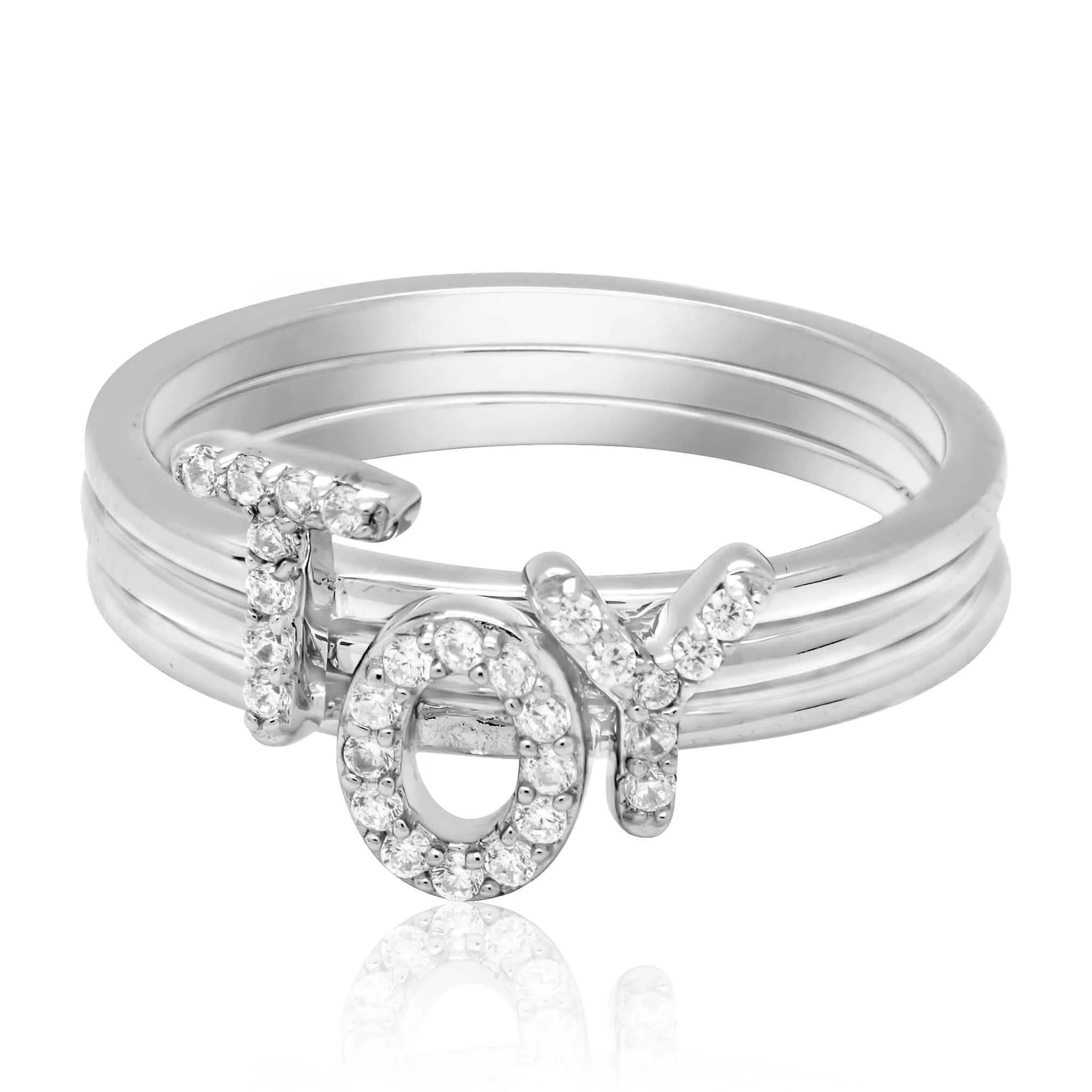 JewelMore Sterling Silver Diamond Accent stackable Initial Ring (petite)