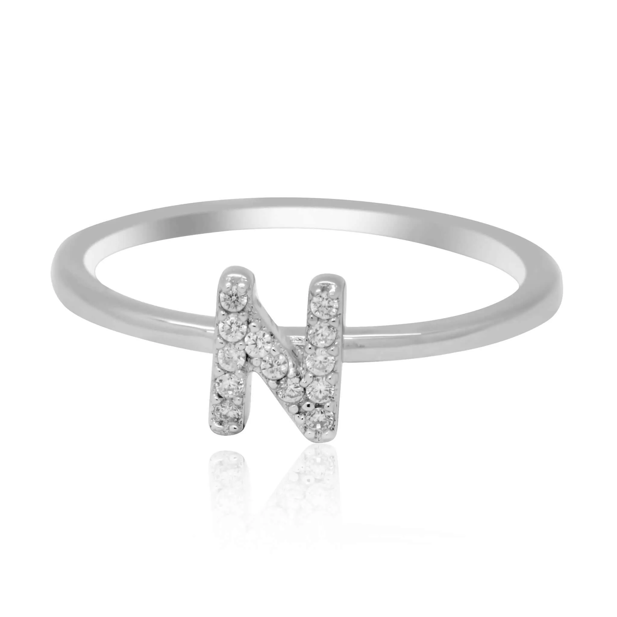 JewelMore Sterling Silver Diamond Accent stackable Initial Ring (petite)