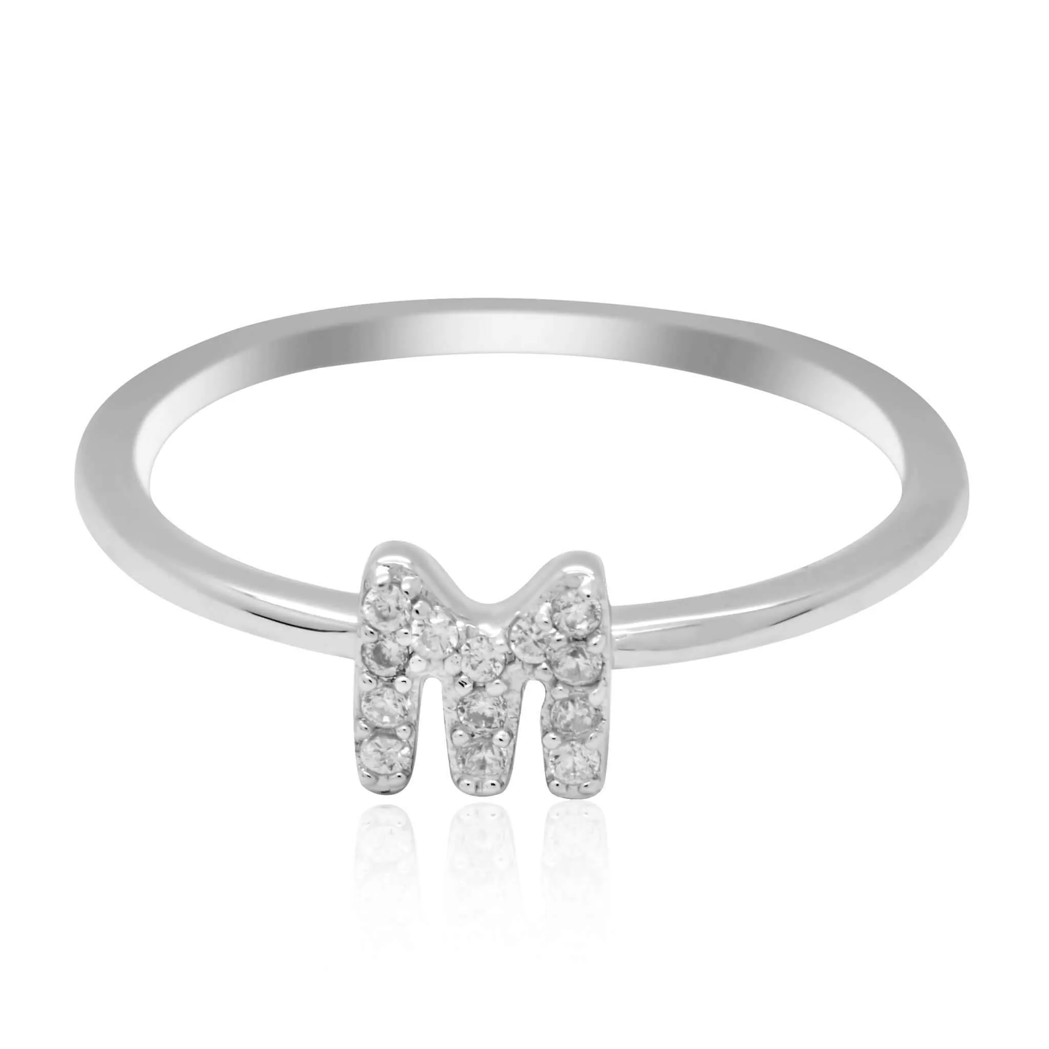 JewelMore Sterling Silver Diamond Accent stackable Initial Ring (petite)
