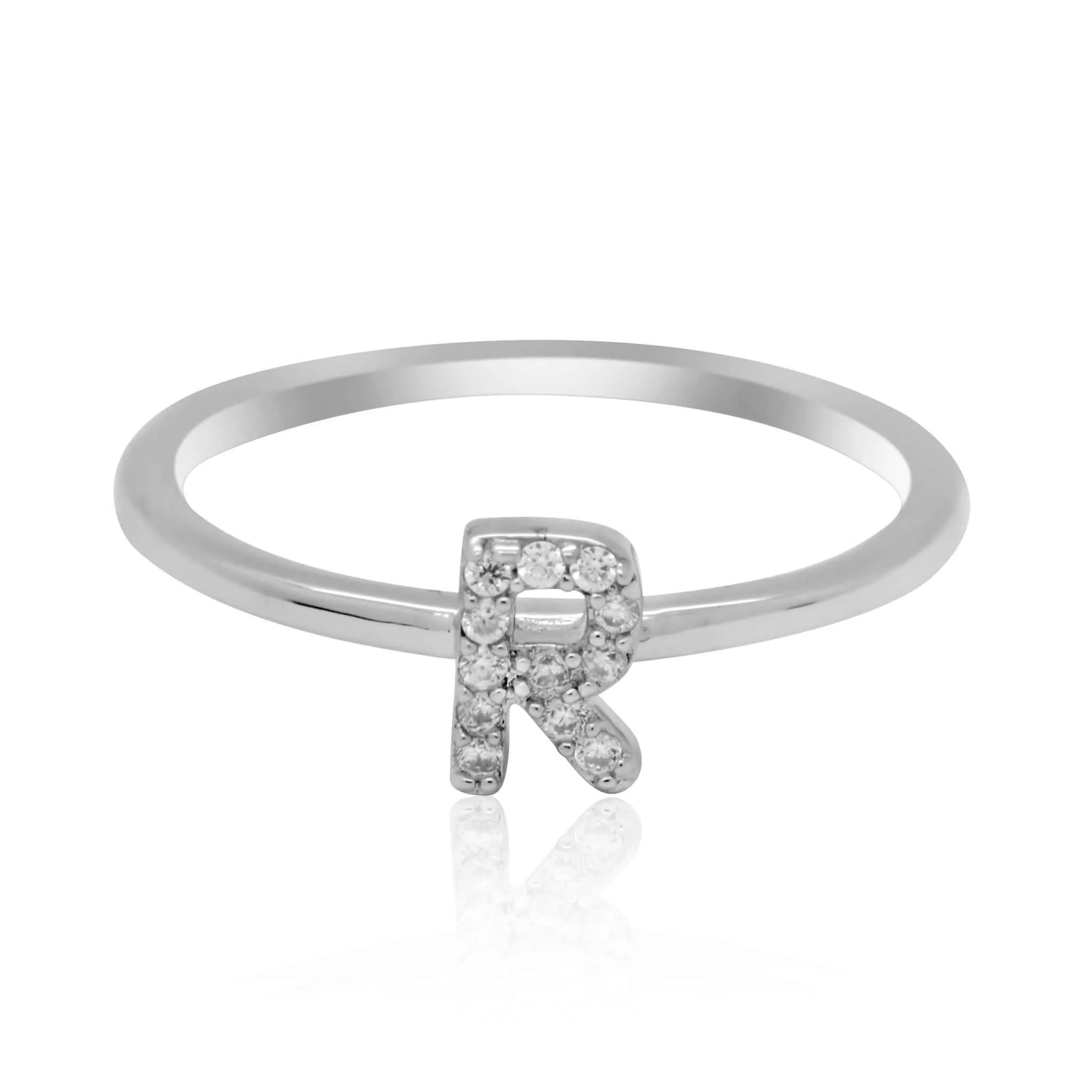 JewelMore Sterling Silver Diamond Accent stackable Initial Ring (petite)