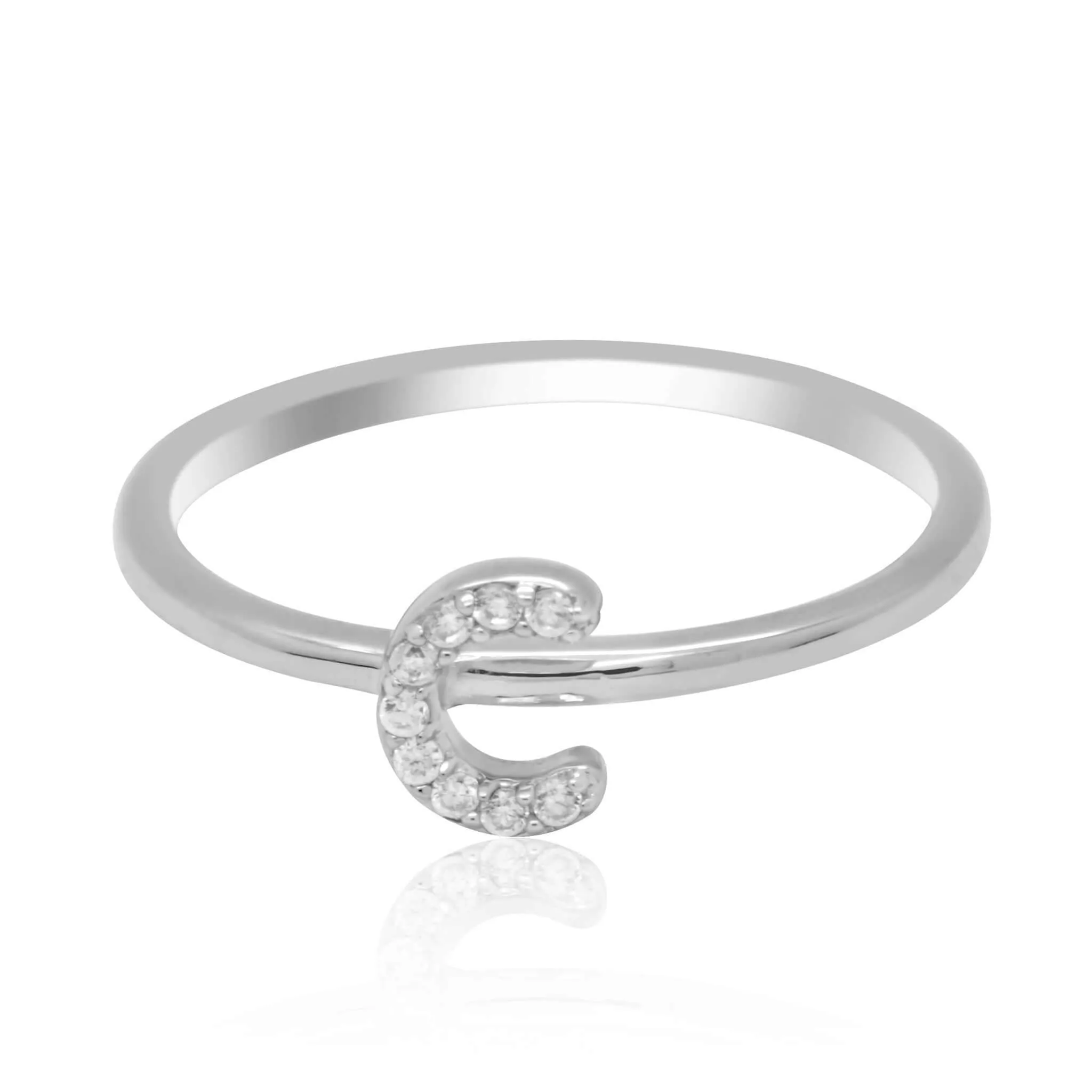 JewelMore Sterling Silver Diamond Accent stackable Initial Ring (petite)