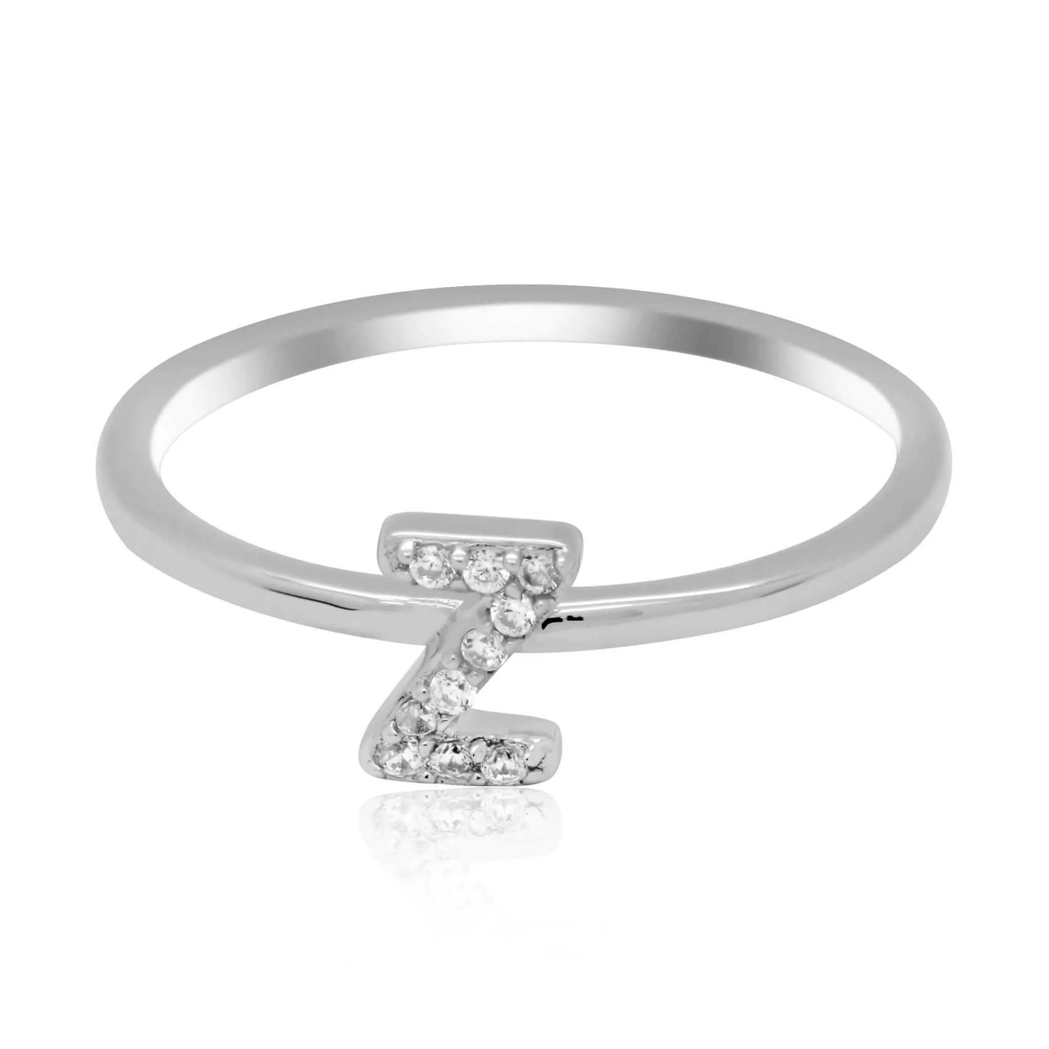 JewelMore Sterling Silver Diamond Accent stackable Initial Ring (petite)