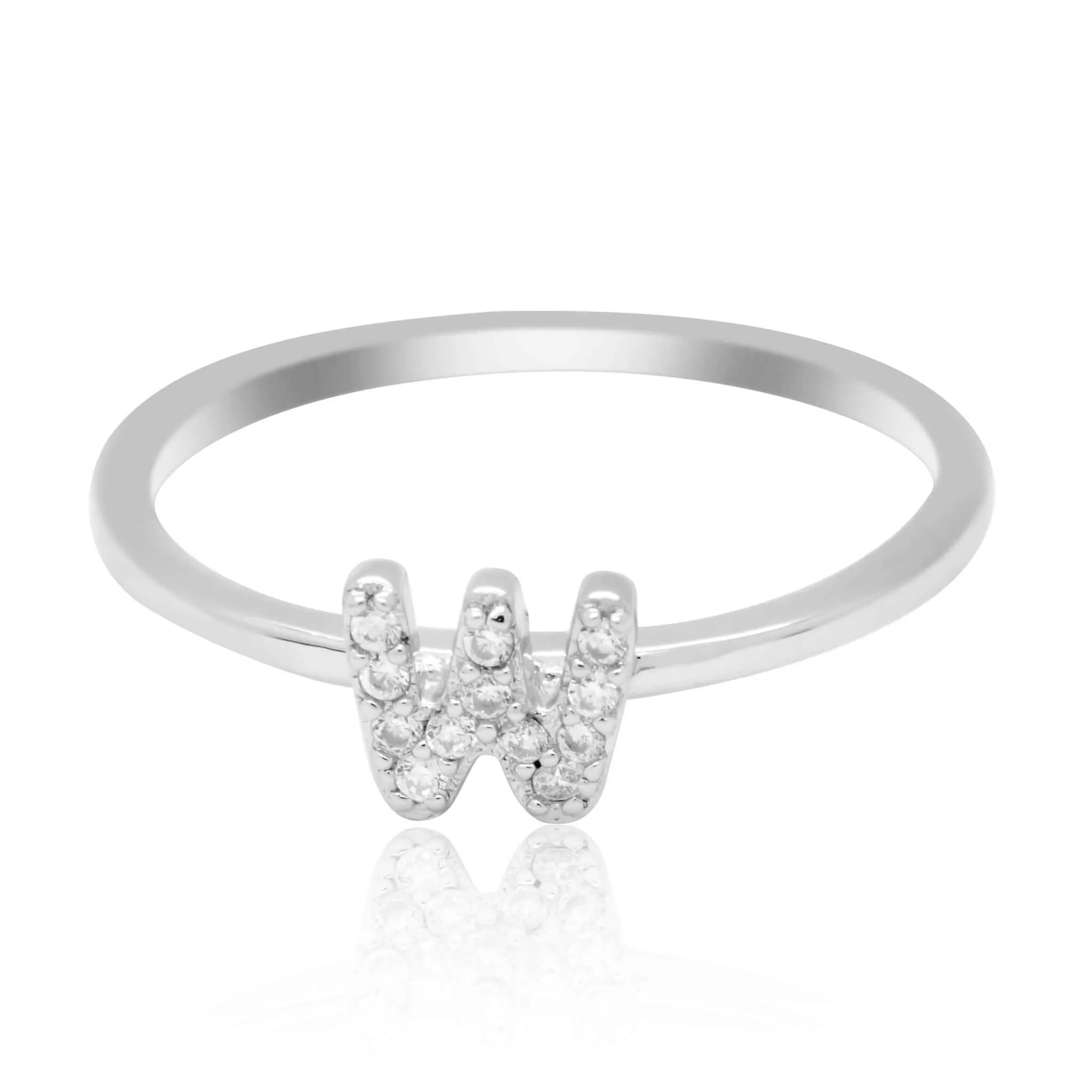 JewelMore Sterling Silver Diamond Accent stackable Initial Ring (petite)