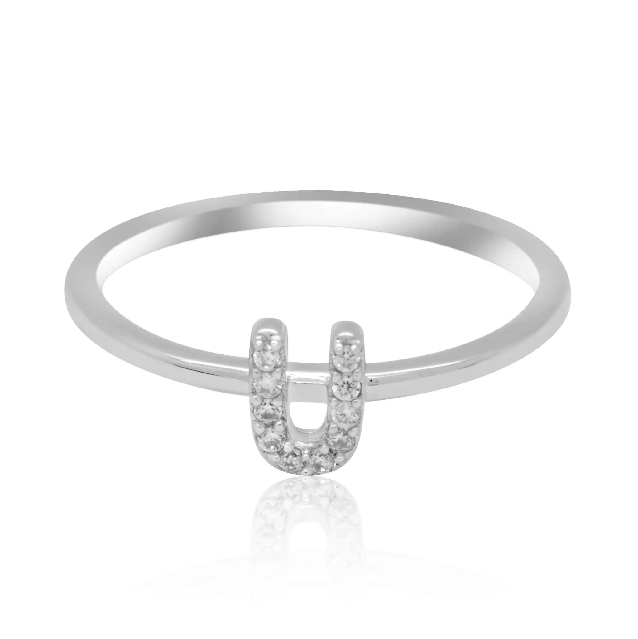JewelMore Sterling Silver Diamond Accent stackable Initial Ring (petite)