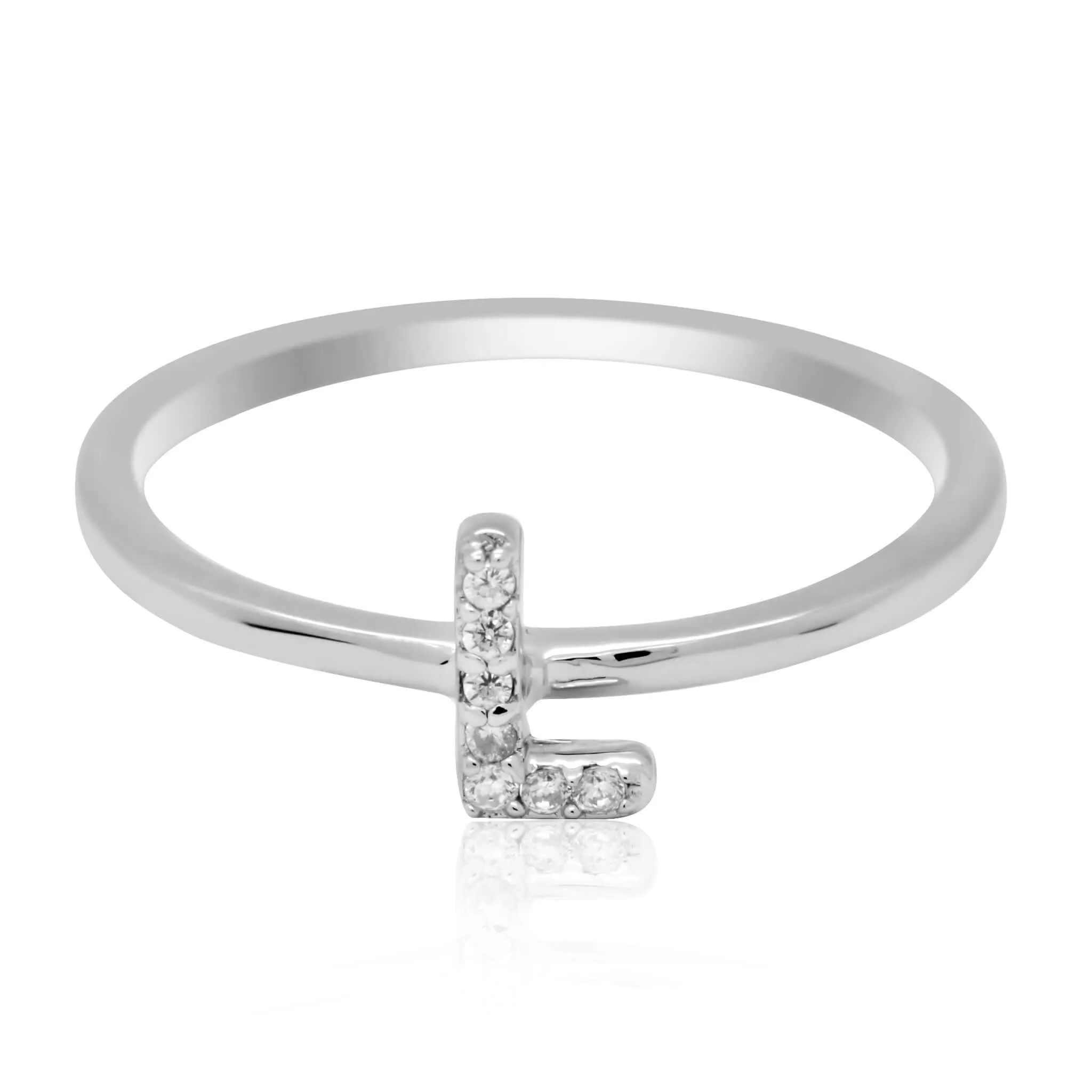 JewelMore Sterling Silver Diamond Accent stackable Initial Ring (petite)