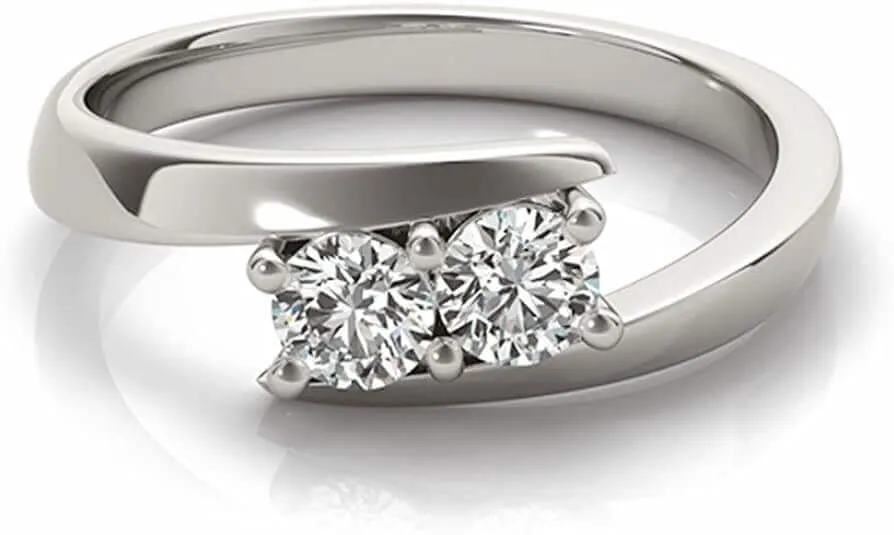 JewelMore Two-Stone Ring Forever Us 1/4 ct tw Diamonds 14K Yellow,White or Rose Gold (White Gold, 10)