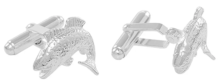 Jumping Bass Fish Cufflinks in Sterling Silver