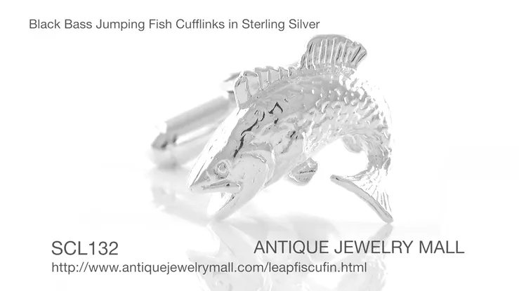 Jumping Bass Fish Cufflinks in Sterling Silver