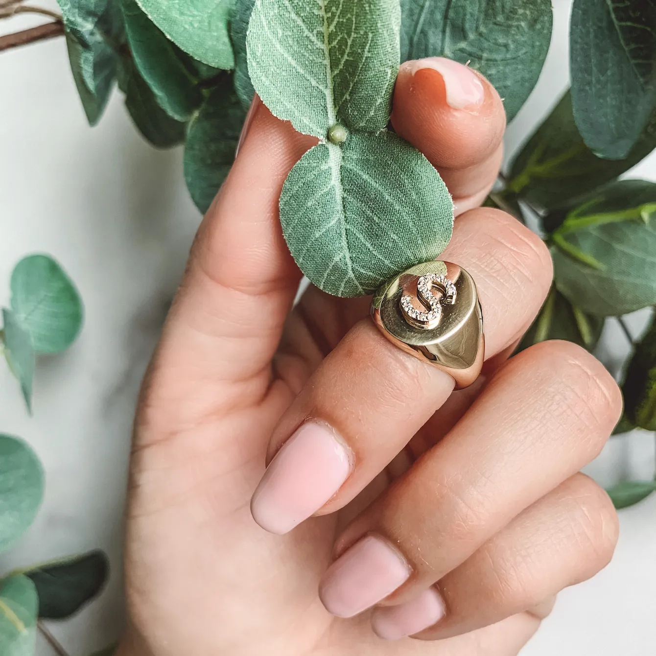 KARI DIAMOND INITIAL OVAL SIGNET RING