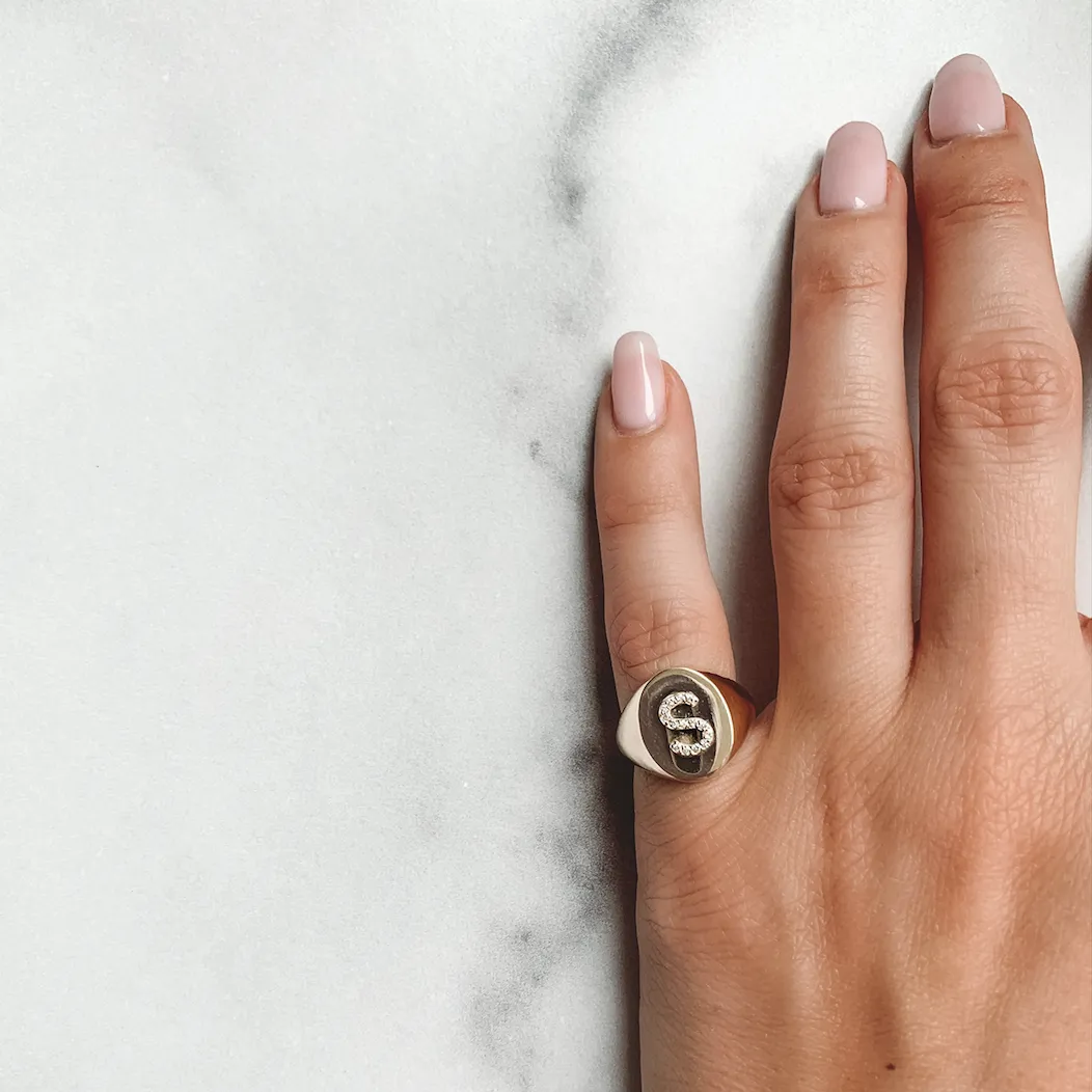 KARI DIAMOND INITIAL OVAL SIGNET RING
