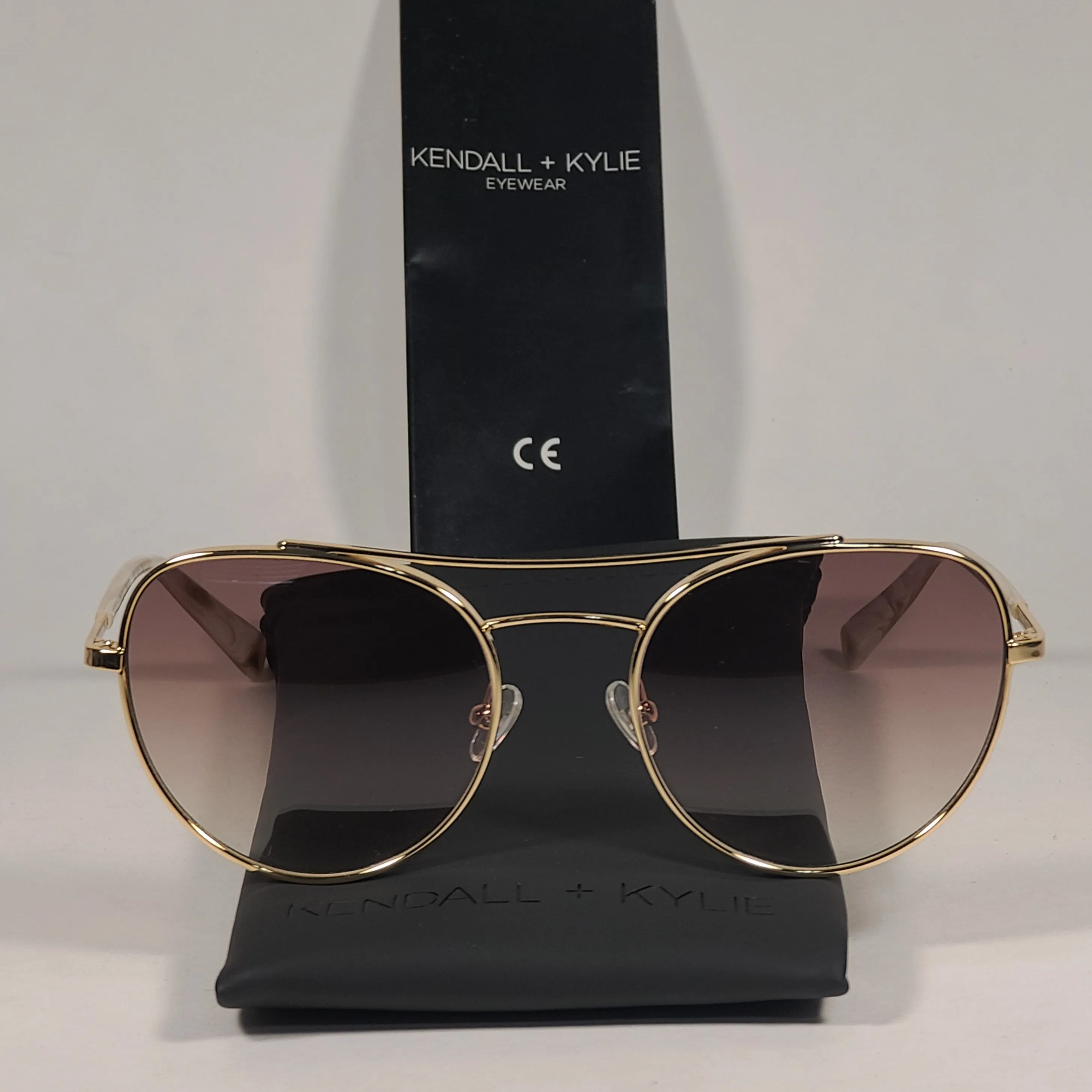 Kendall   Kylie Reese Aviator Sunglasses Light Gold Frame Dune Brown Gradient Lens KKS4025G 718
