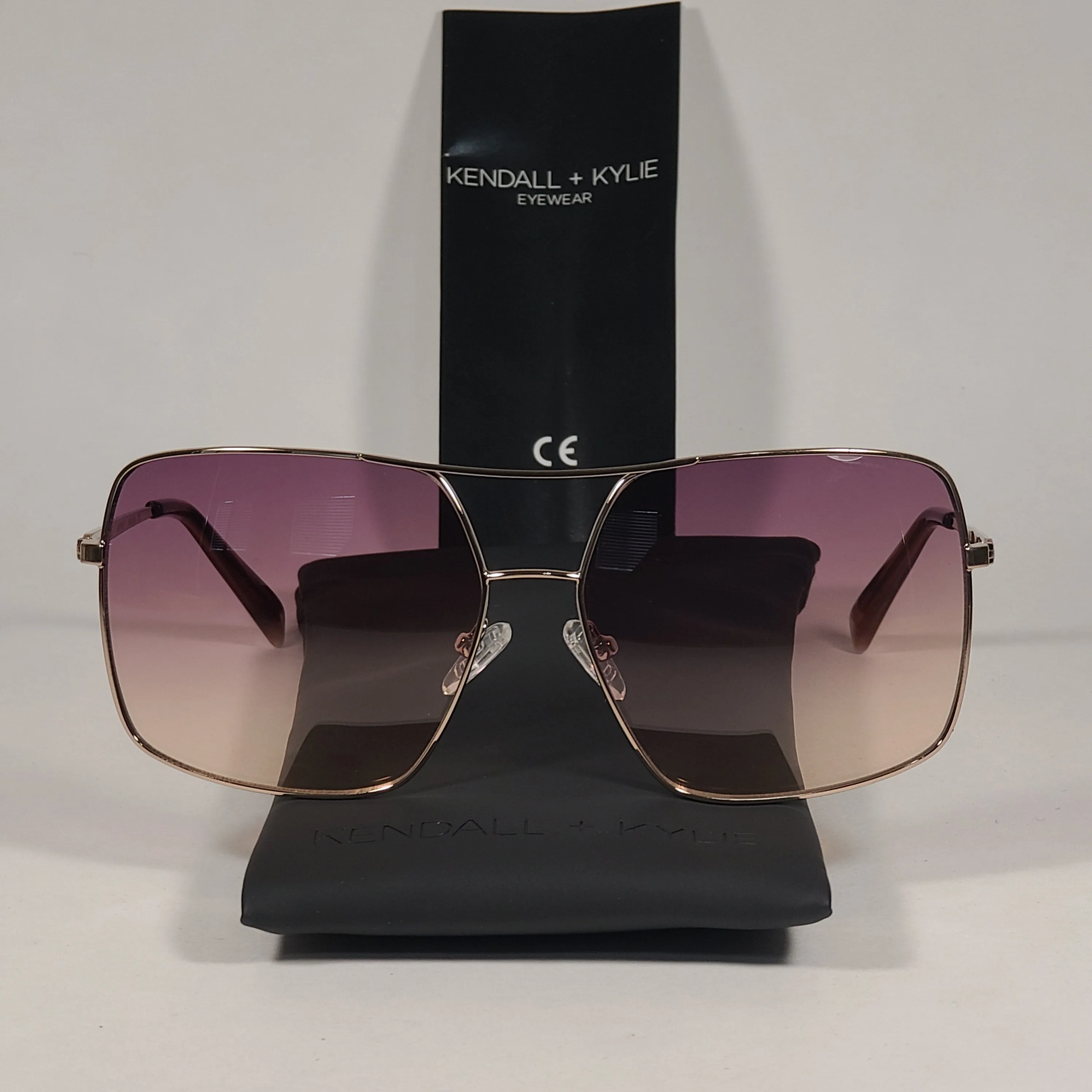 Kendall   Kylie Sophie Shield Aviator Sunglasses Gold Frame Pink Rose Gold Gradient Lens KK4008G 781