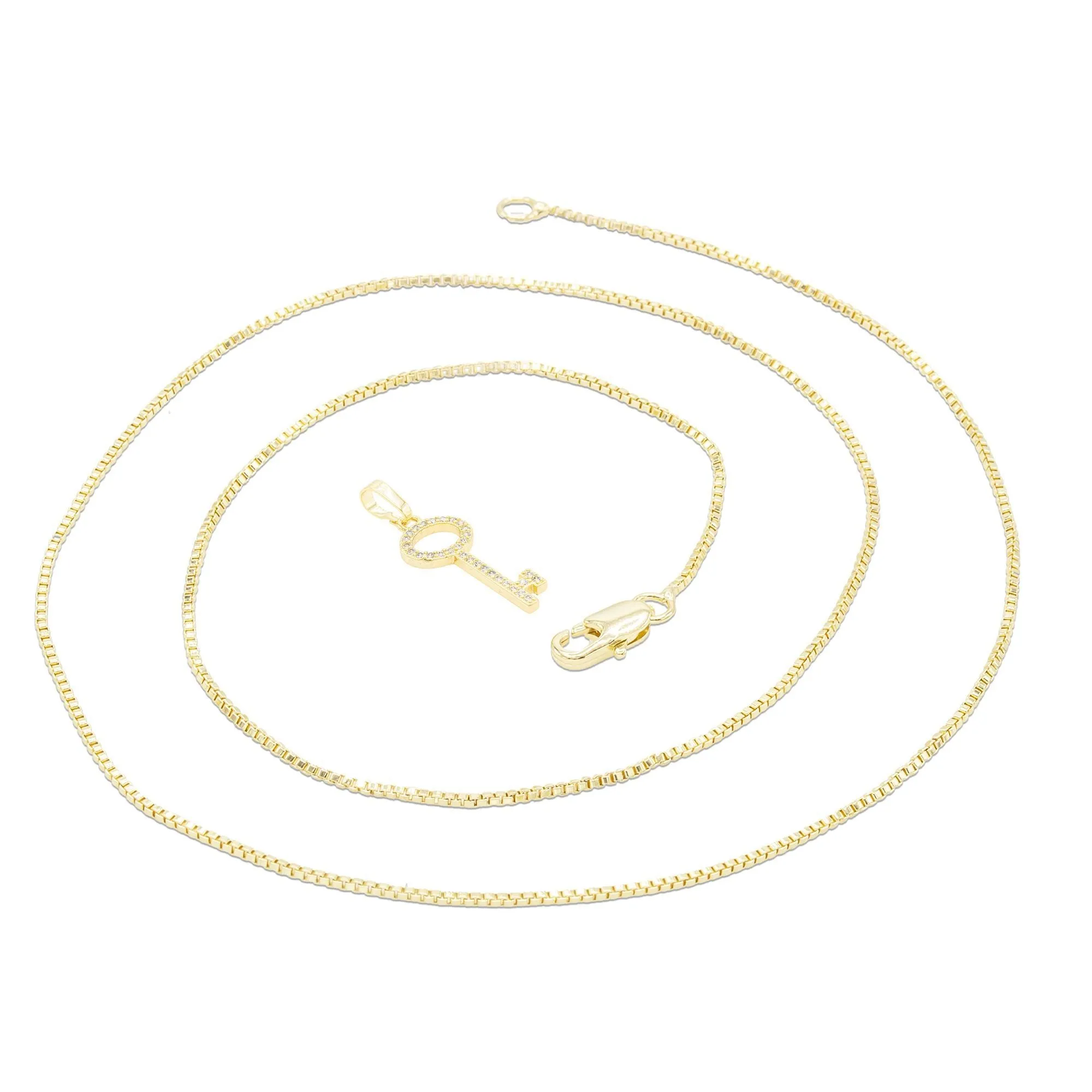 Key Cubic Zirconia Pendant With Necklace Set 14K Gold Filled