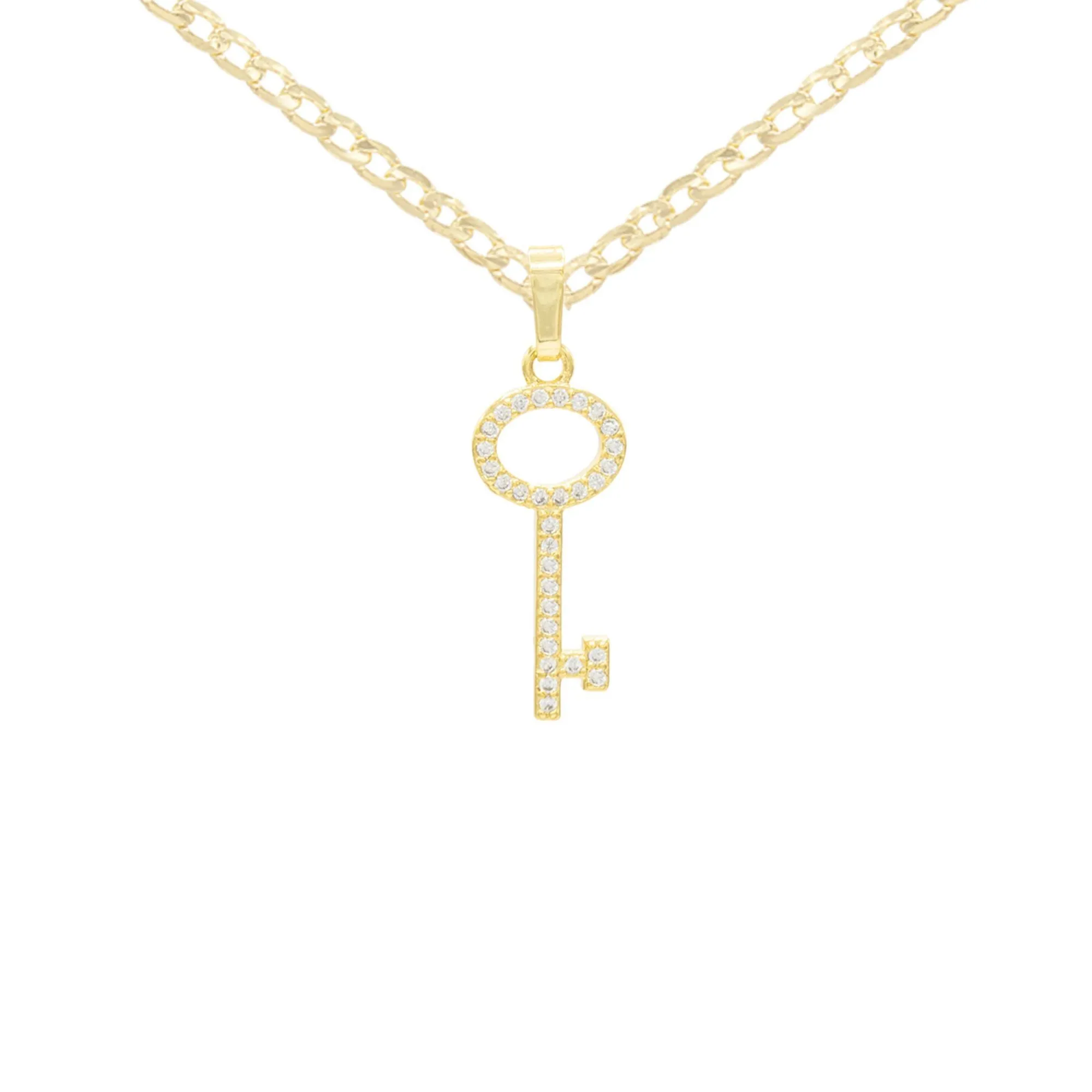 Key Cubic Zirconia Pendant With Necklace Set 14K Gold Filled