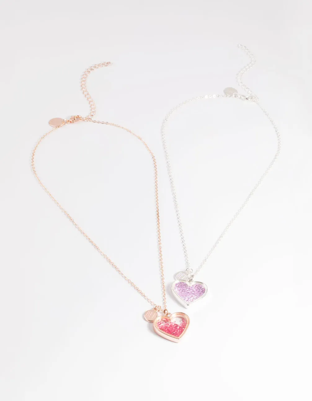 Kids Mixed Metal Diamond Heart Shaker Necklace Pack