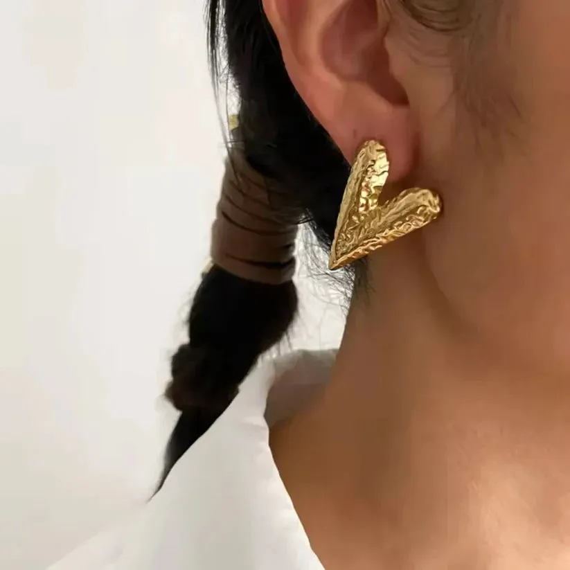 Knot Heart Necklace   Long Hammered Heart Earring Combo