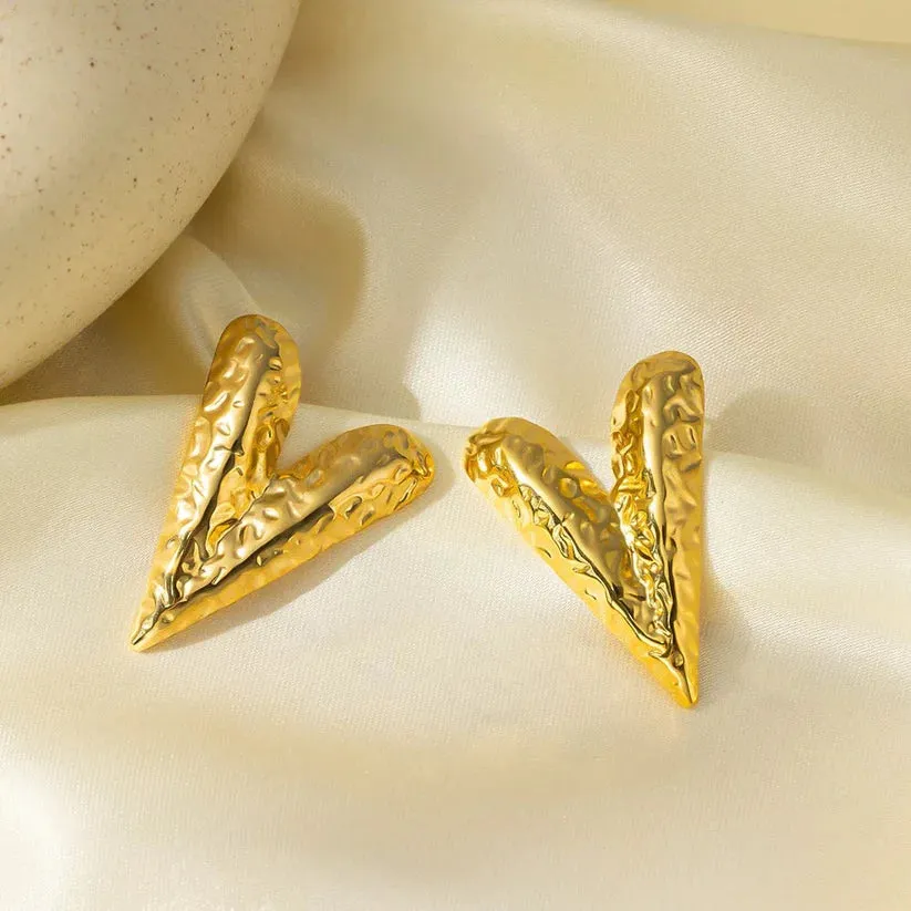 Knot Heart Necklace   Long Hammered Heart Earring Combo