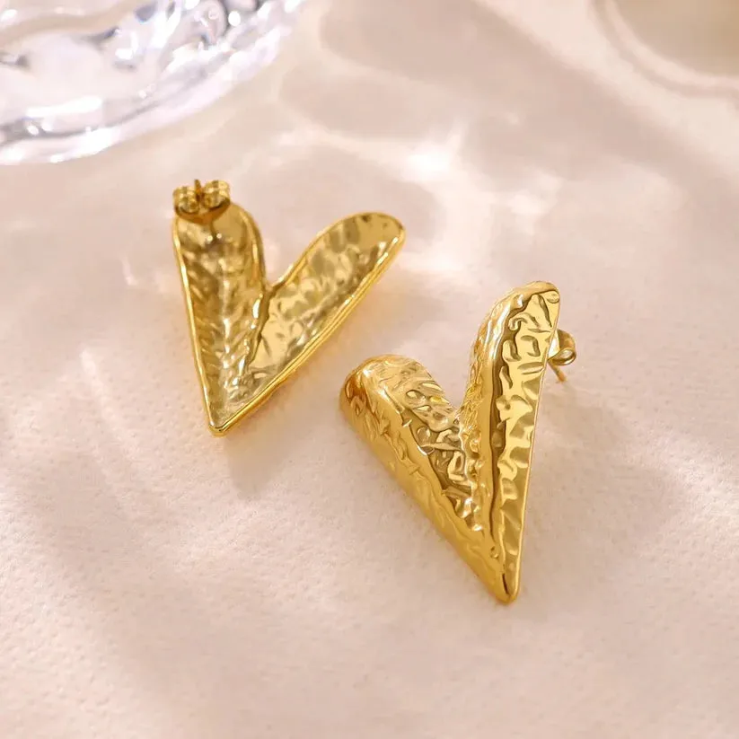 Knot Heart Necklace   Long Hammered Heart Earring Combo
