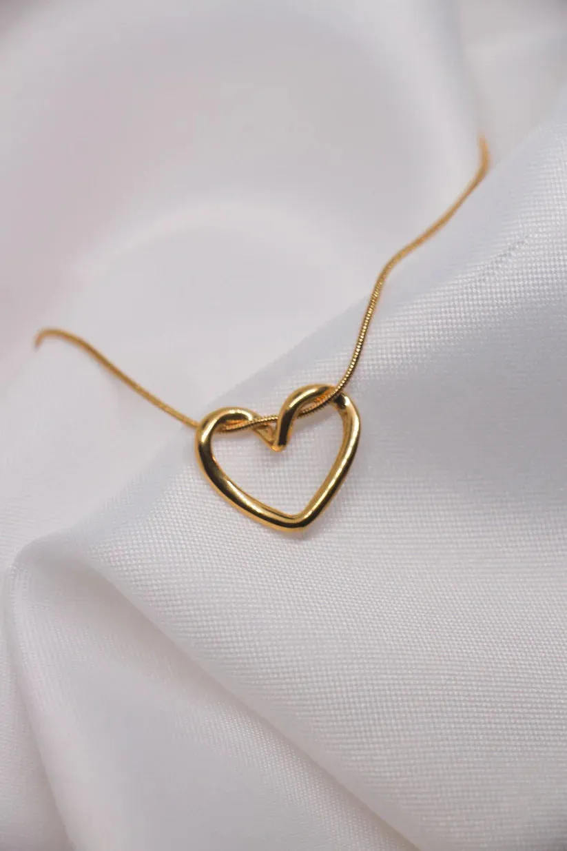 Knot Heart Necklace   Long Hammered Heart Earring Combo