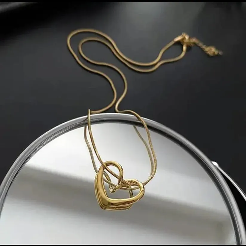 Knot Heart Necklace   Long Hammered Heart Earring Combo