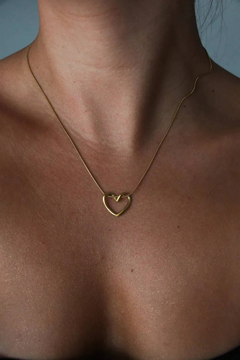 Knot Heart Necklace   Long Hammered Heart Earring Combo