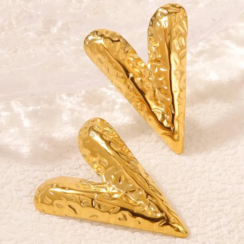 Knot Heart Necklace   Long Hammered Heart Earring Combo