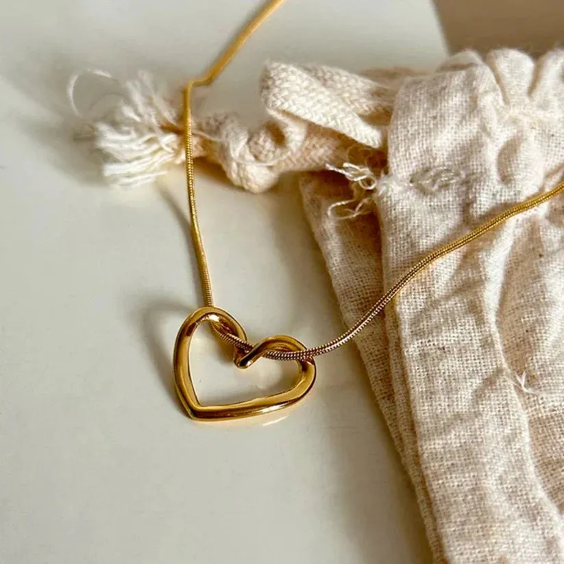 Knot Heart Necklace   Long Hammered Heart Earring Combo