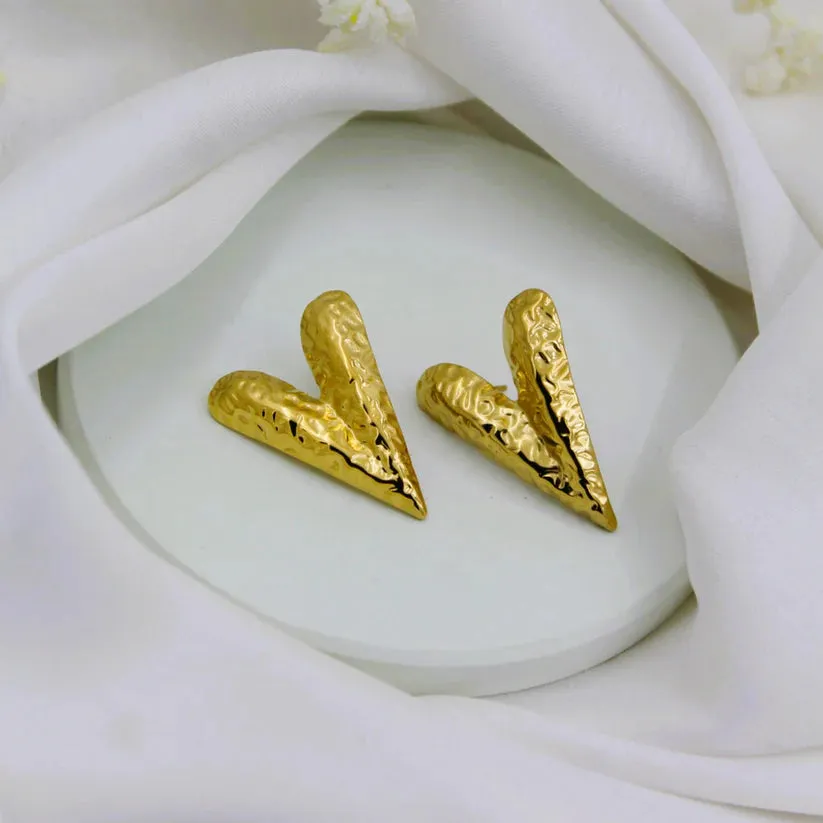 Knot Heart Necklace   Long Hammered Heart Earring Combo