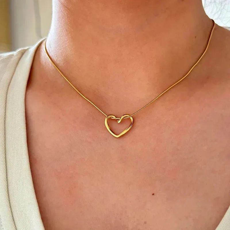 Knot Heart Necklace   Long Hammered Heart Earring Combo
