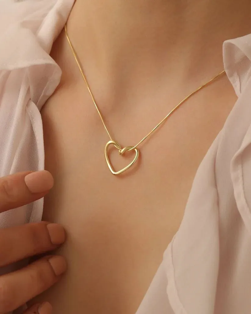 Knot Heart Necklace   Long Hammered Heart Earring Combo