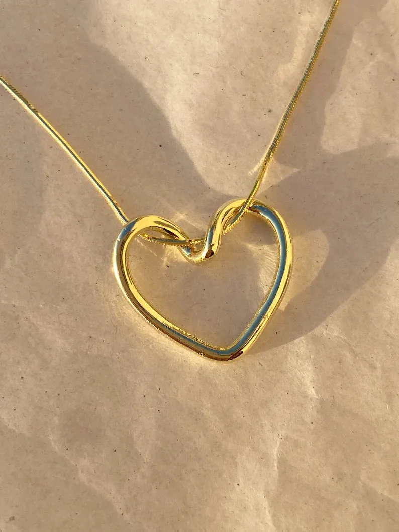 Knot Heart Necklace   Long Hammered Heart Earring Combo