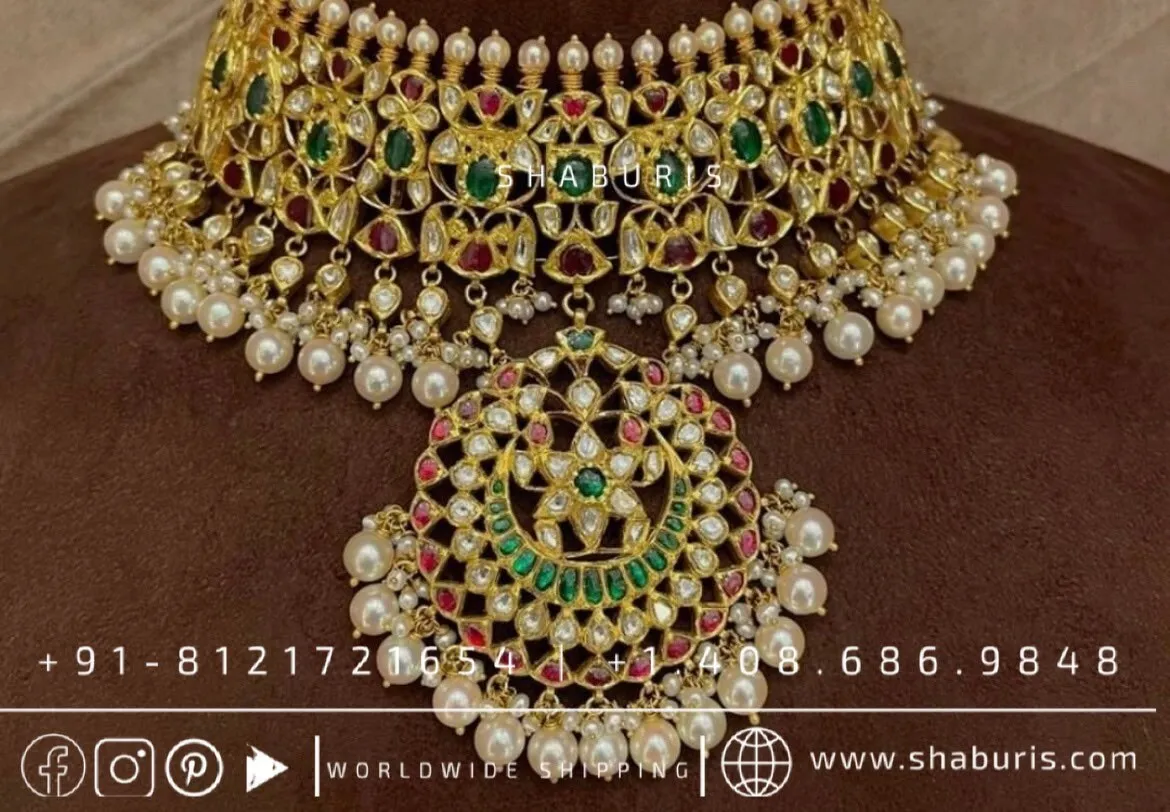 Kundan Necklace Diamond Necklace Wedding Jewelry Statement Jewelry Indian Jewelry Designs silver jewelry bridal jewelry 22ct gold - SHABURIS