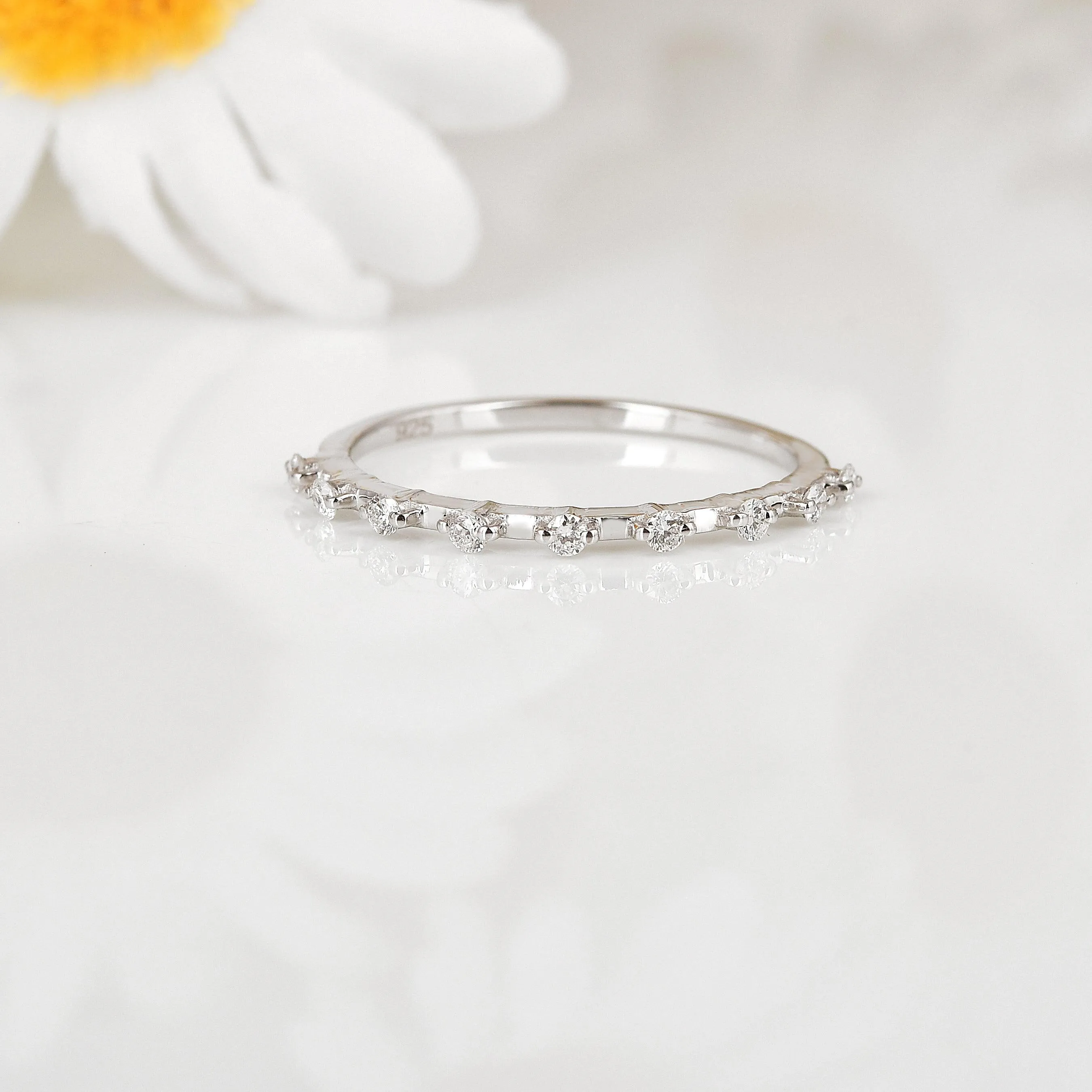 Lab  Diamond Half Eternity Silver Ring