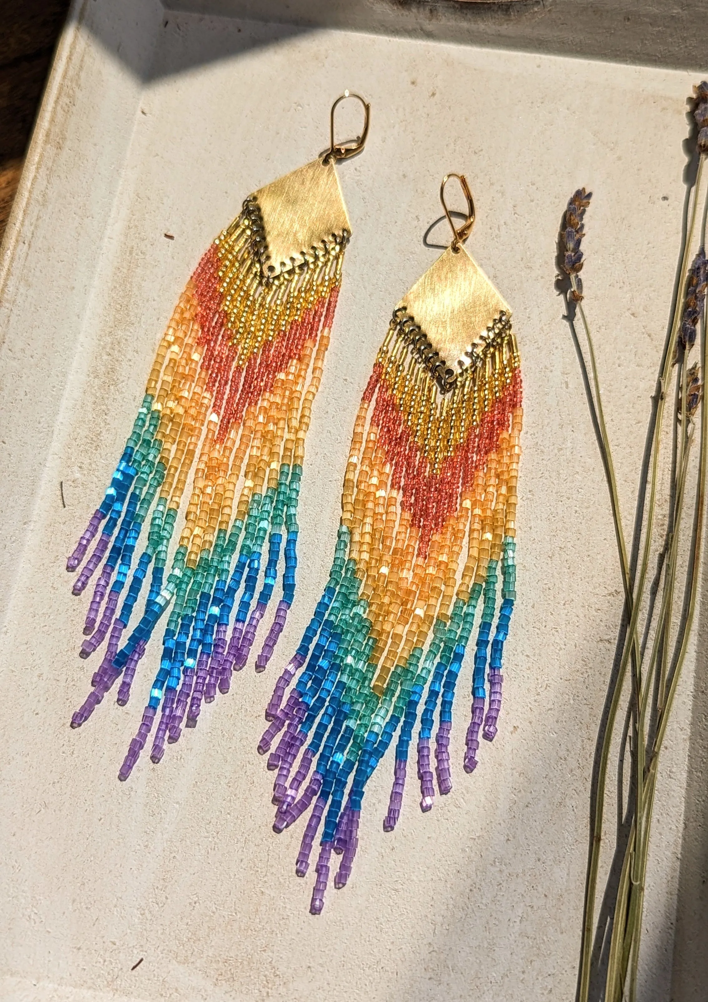 Lady Gaga Rainbow Satin Beaded Rarrings