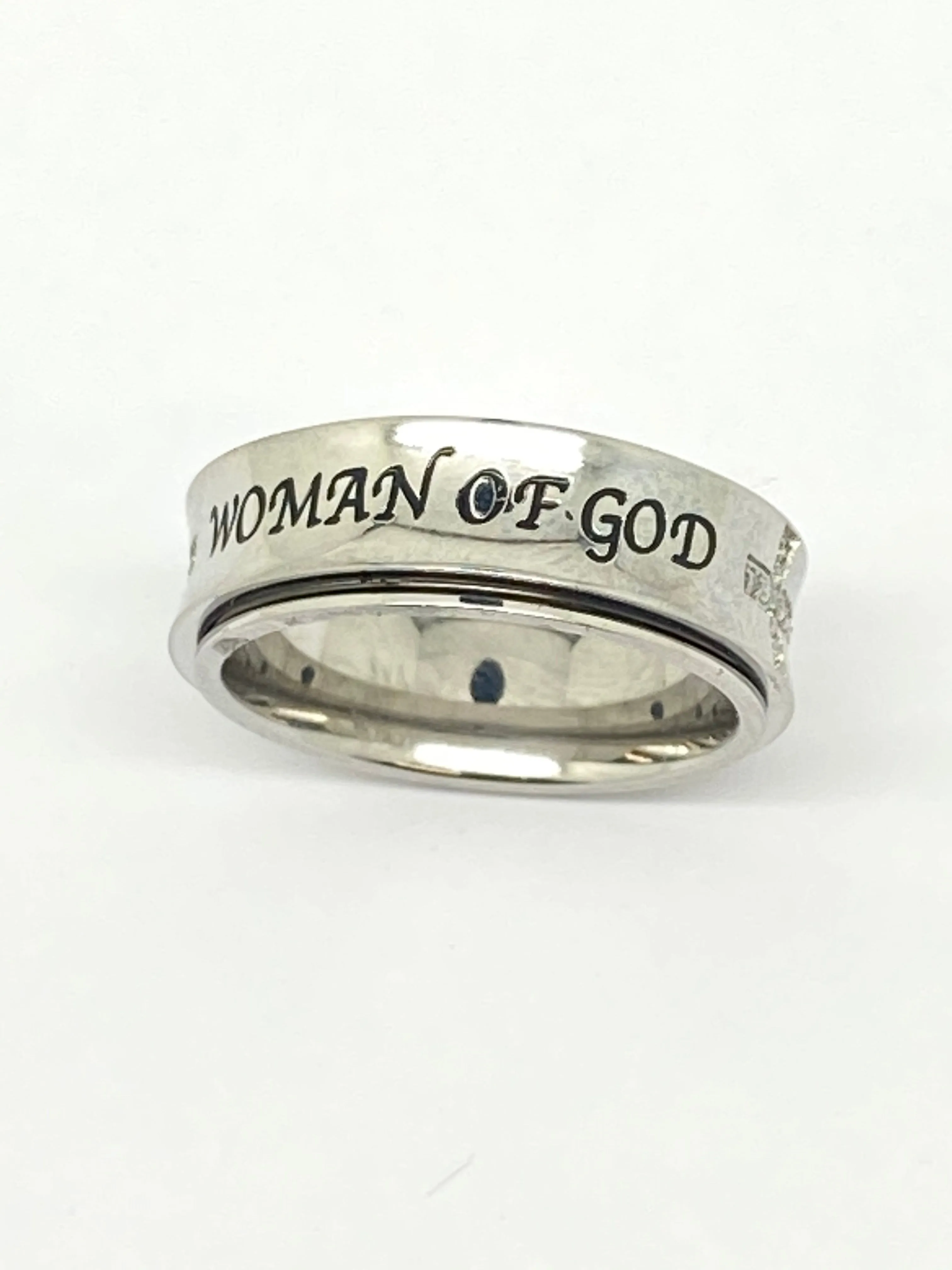 Lady's High Polish Spinner "Woman of God" Ring