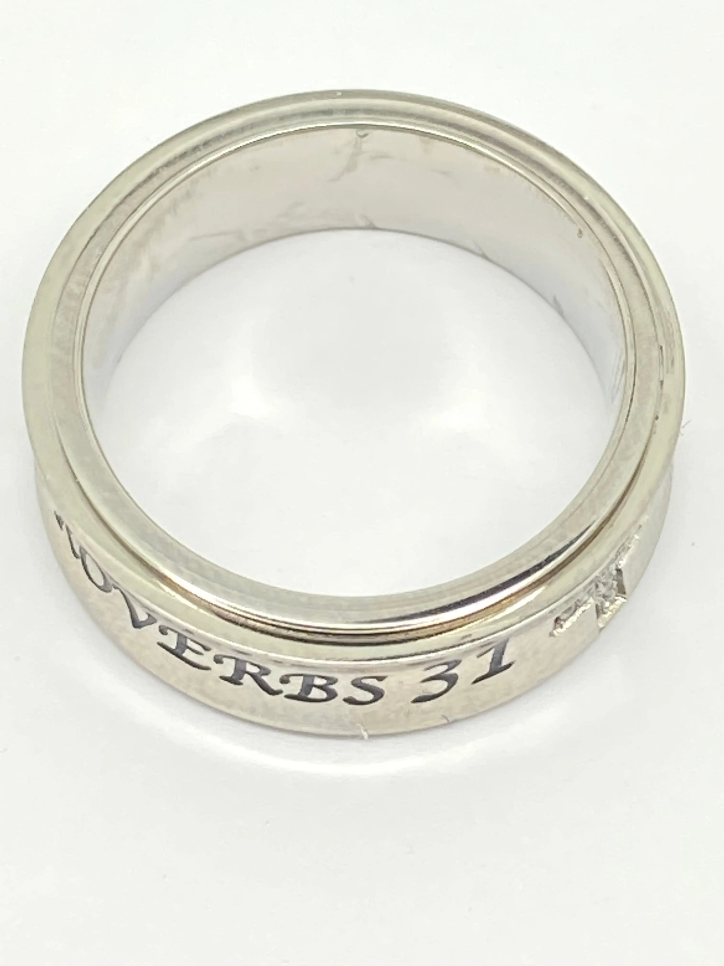 Lady's High Polish Spinner "Woman of God" Ring