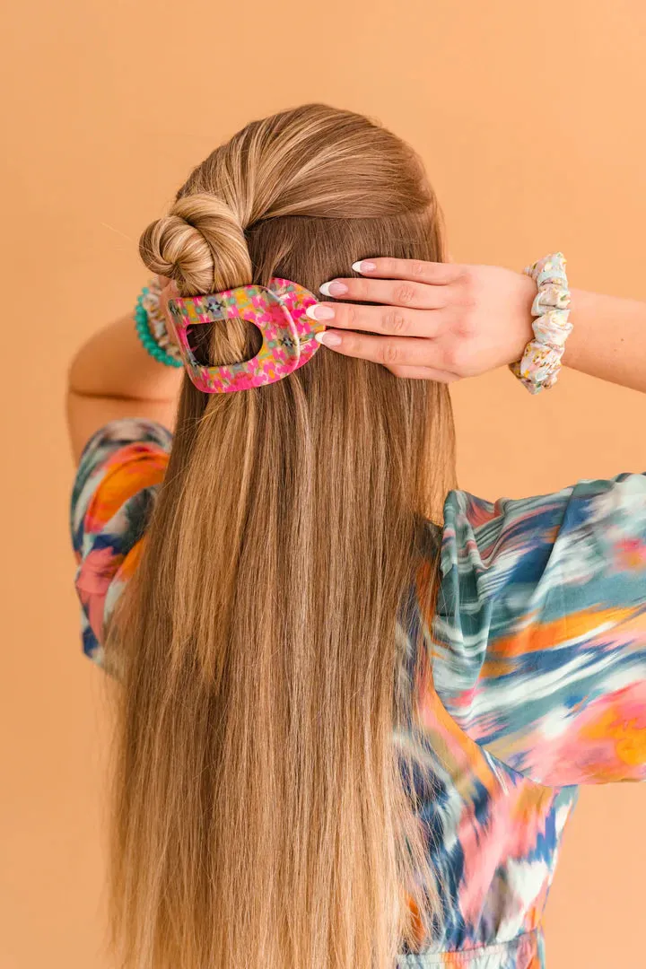 Large Teleties x Laura Park Flat Oval Clip - Fuchsia Dream