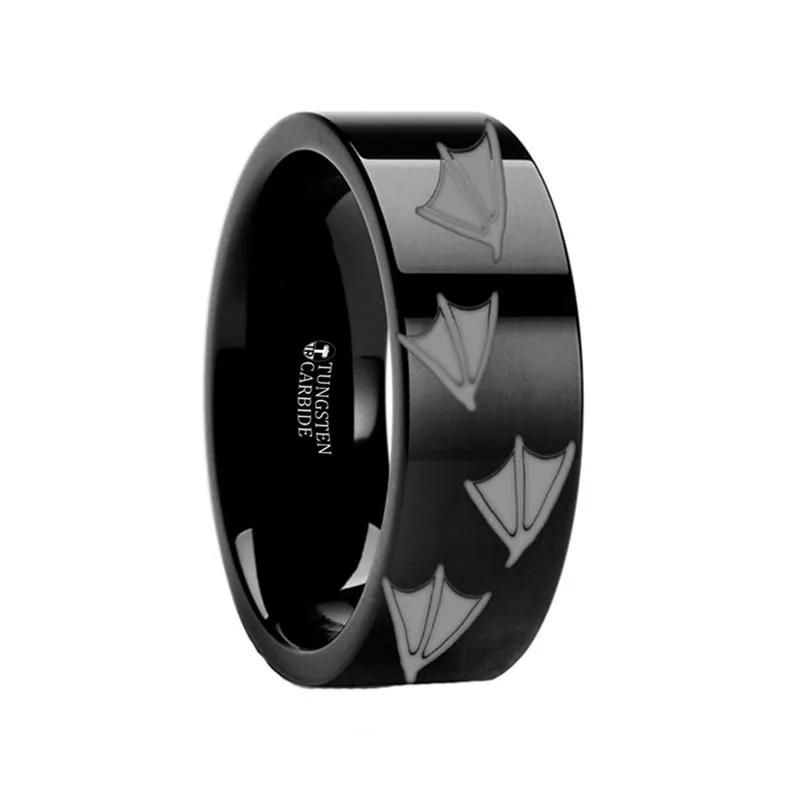 Laser Engraved Duck Track Print Animal Design Flat Tungsten Carbide Ring for Men and Women - 4MM - 12MM
