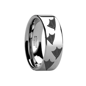 Laser Engraved Duck Track Print Animal Design Flat Tungsten Carbide Ring for Men and Women - 4MM - 12MM
