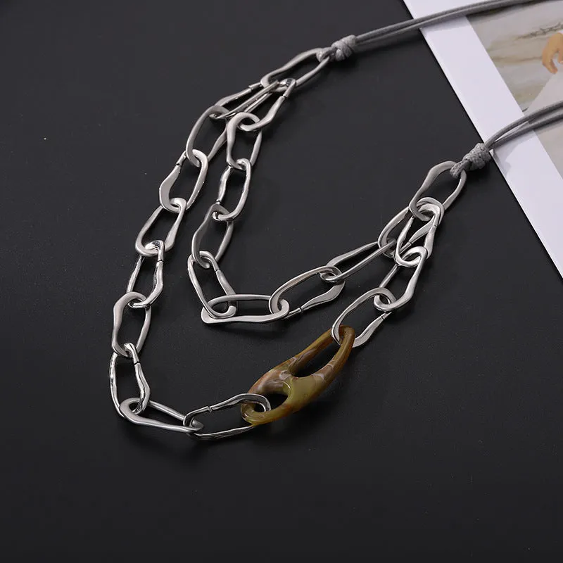 Layered Geometric Alloy Necklaces N5404