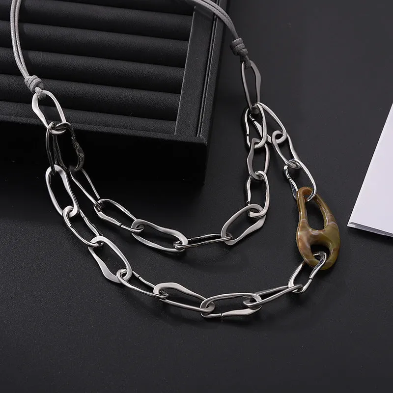 Layered Geometric Alloy Necklaces N5404