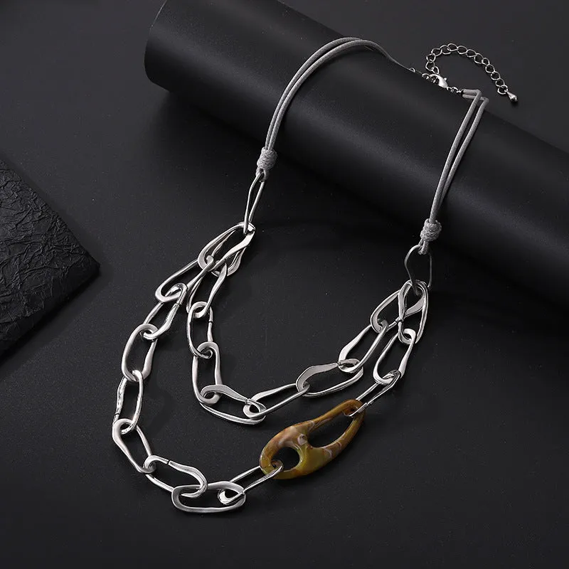 Layered Geometric Alloy Necklaces N5404