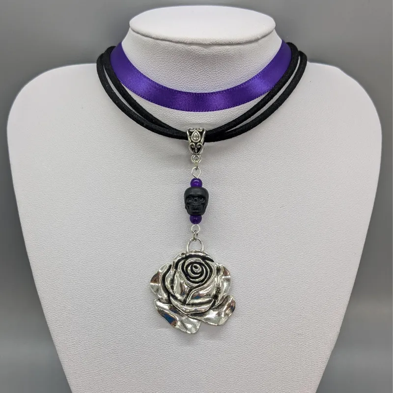 Layered Skull Rose Choker