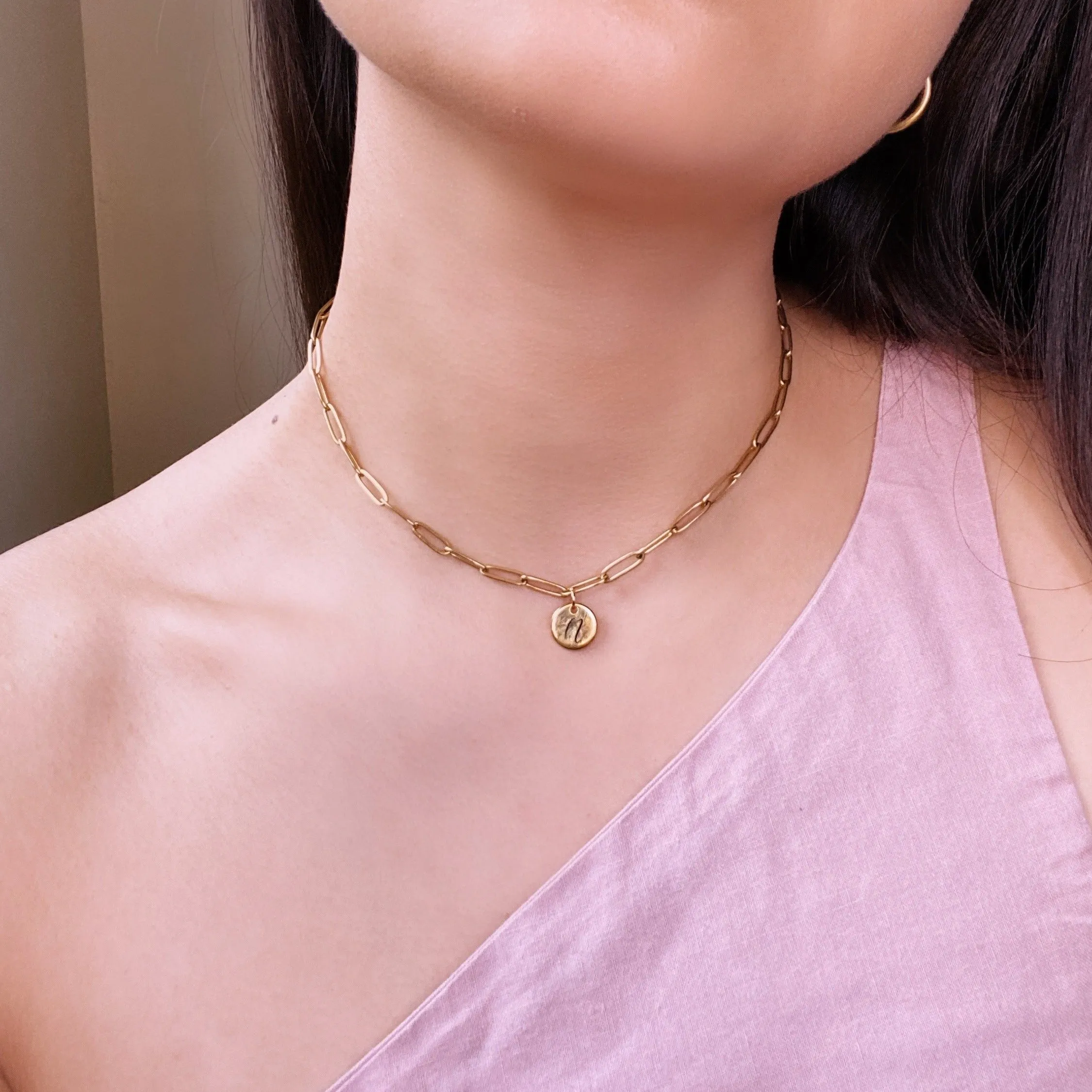 Lazer Engraved 11MM Monogram Disc with Paperlink Choker