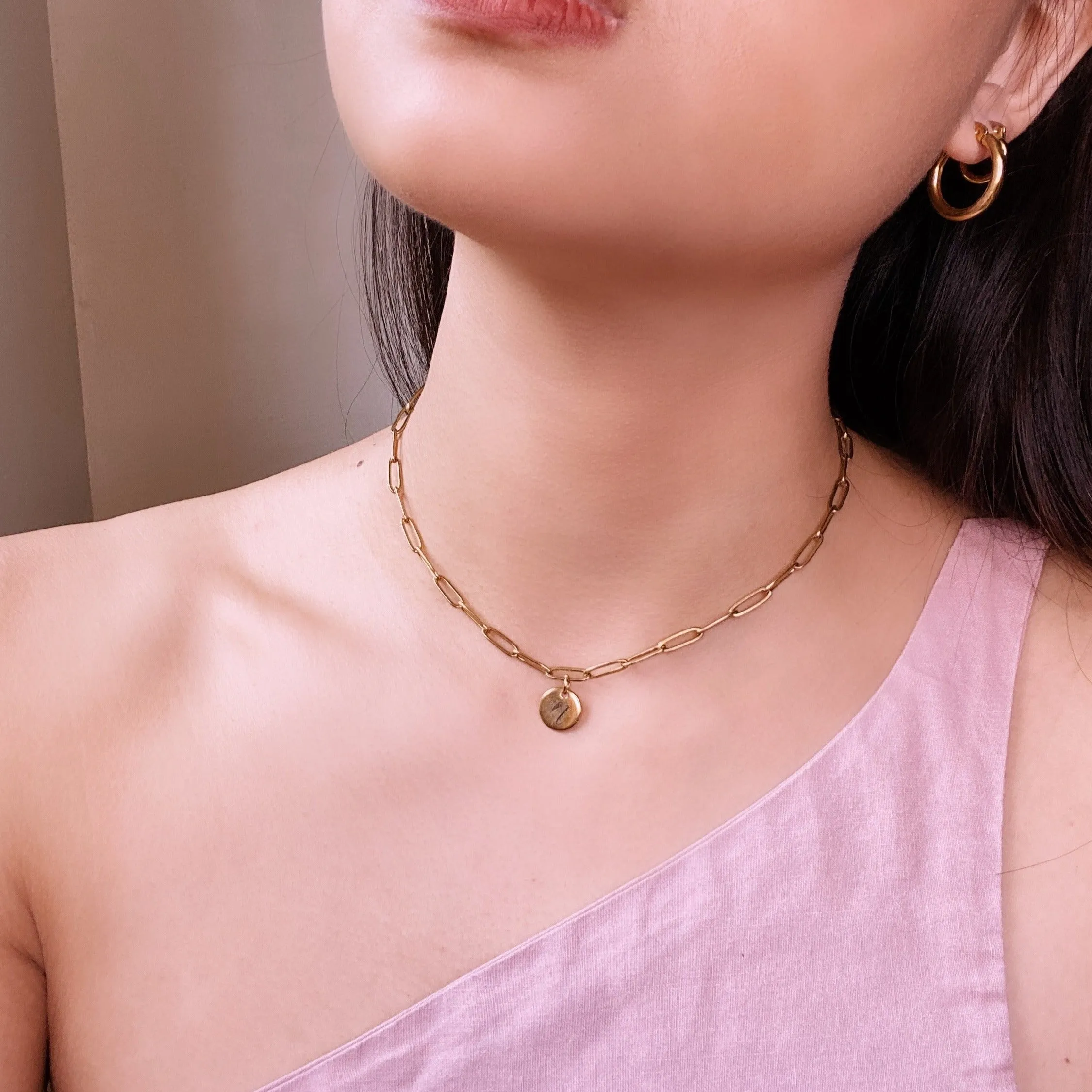 Lazer Engraved 11MM Monogram Disc with Paperlink Choker