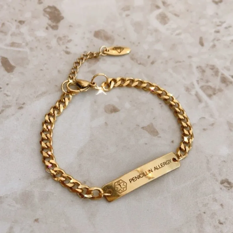 Lazer Engraved Custom Bar with Thick Curb Chain Bracelet