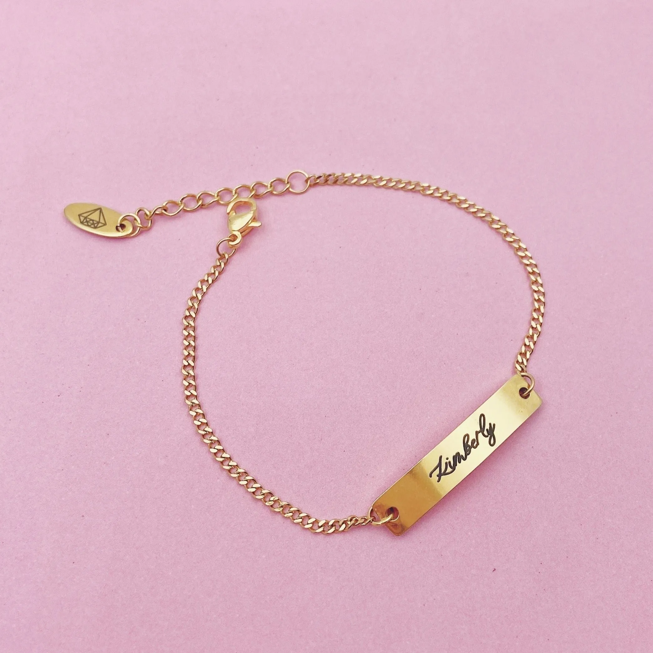 Lazer Engraved Custom Bar with Thin Curb Chain Bracelet