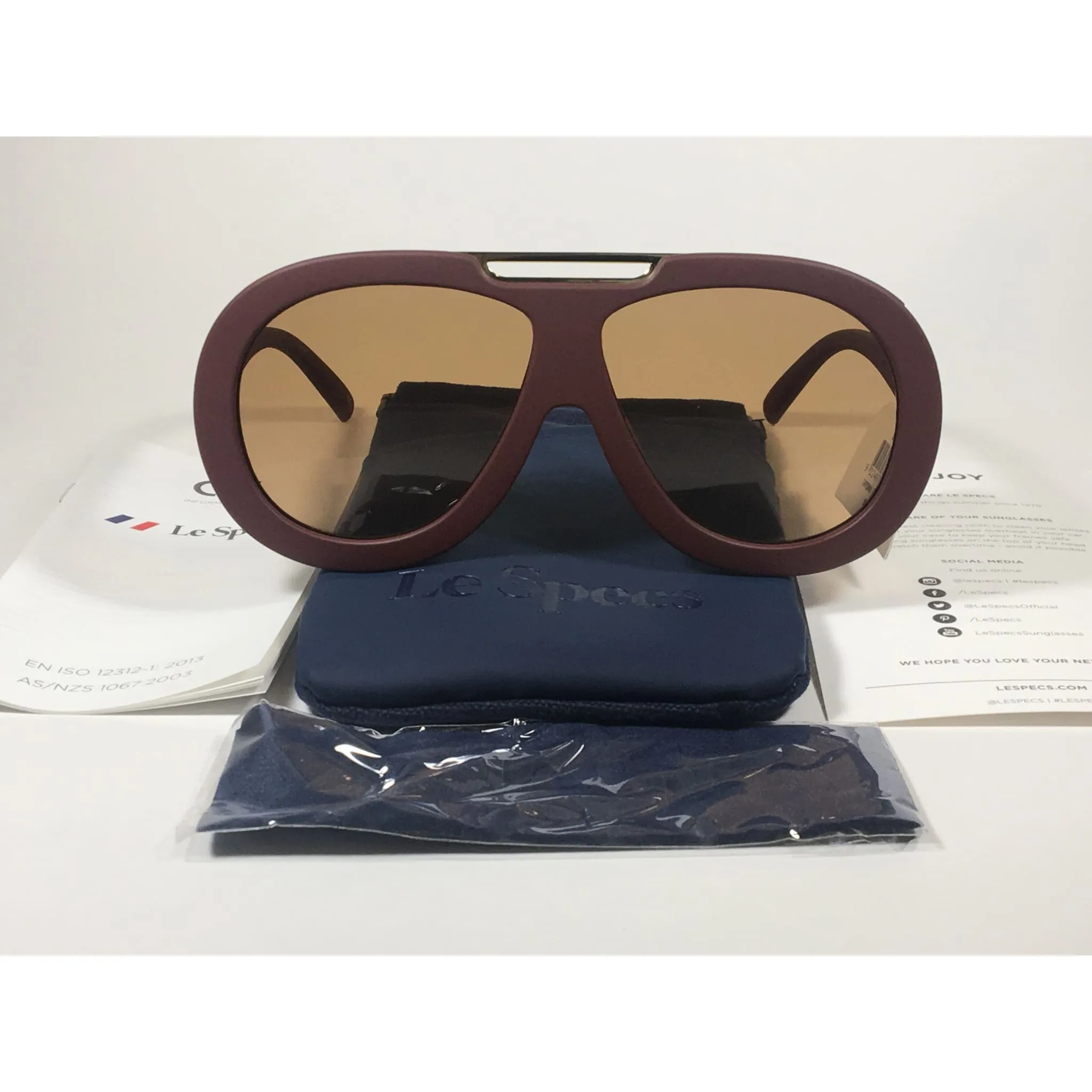 Le Specs LSP1802402 Inferno Large Aviator Pilot Sunglasses Dark Red Wine Shiraz Brown Lens
