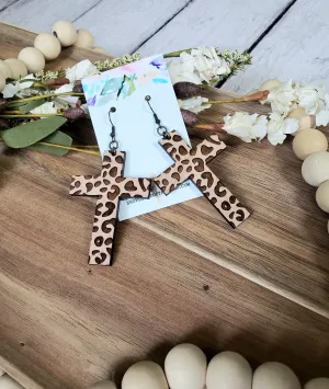 Leopard Engraved Cross Earrings
